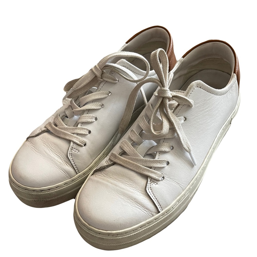 ABLE Leather White Sneakers w/Brown Back - Size 7